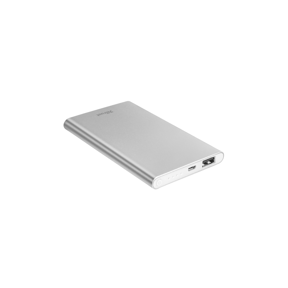პორტატული დამტენი TRUST ULA THIN METAL POWERBANK 4000 / Pocket-size and ultra-thin: only 10 mm / Output: 1 USB port with 5W/1A / with level indicator / aluminium alloy body