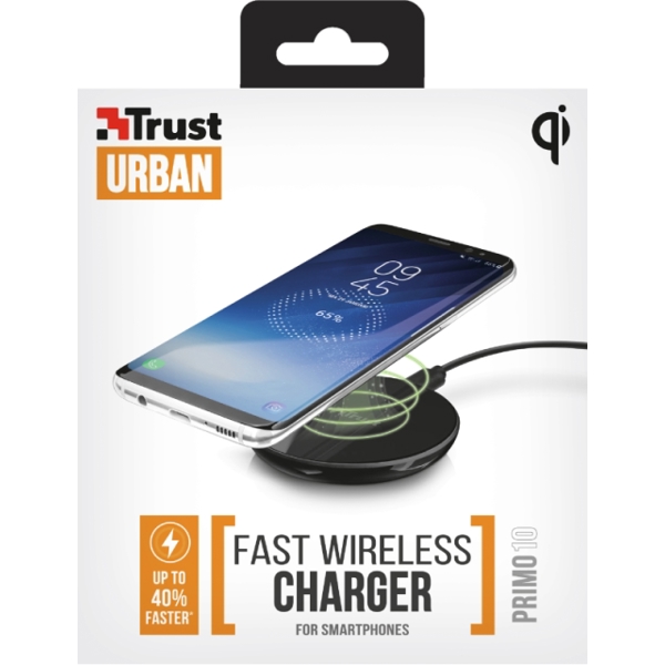 Wireless სწრაფი დამტენი TRUST PRIMO10 FAST WIRELESS CHARGER FOR SMARTPHONES - BLACK