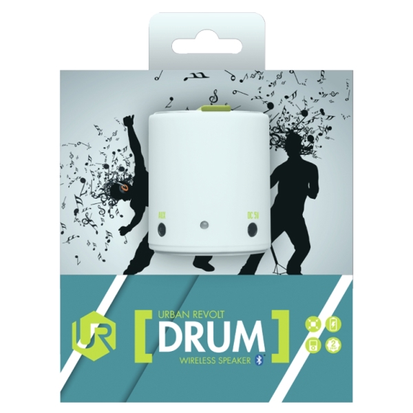 დინამიკი TRUST Drum Wireless Mini Speaker - Ultra-portable Design (44mm diameter and 50mm height), connection: Bluetooth or 3.5mm jack, Built-in rechargeable battery for 4 hours of playtime - white