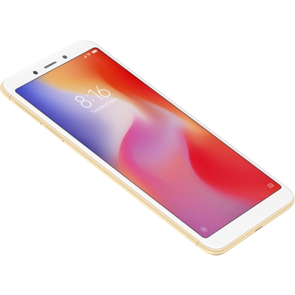 მობილური ტელეფონი Xiaomi Redmi 6 Gold (M1804C3DG), 5.45'' 18:9 1440x720, 2.0GHz, 8 Core, 4GB RAM, 64GB, up to 256GB flash, 12Mpix+5Mpix/5Mpix, 2 Sim, 2G, 3G, LTE, BT v4.2, Wi-Fi, GPS, Glonass, 3000mAh, 146g, 147.5x71.5x8.3
