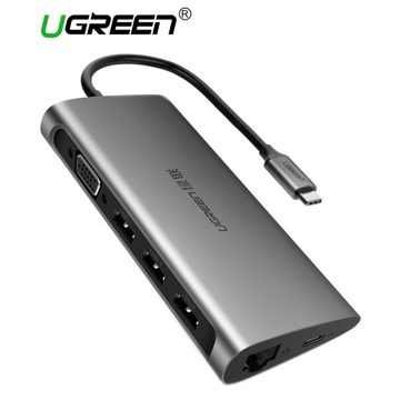 ადაპტერი UGREEN CM147 (50539) Type-C adapter - VGA Full HD 60Hz, 3 x USB 3.0, Ethernet with SD card reader and MicroSD Ugreen CM147 with Type-C powered gray