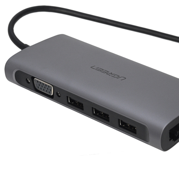 ადაპტერი UGREEN CM147 (50539) Type-C adapter - VGA Full HD 60Hz, 3 x USB 3.0, Ethernet with SD card reader and MicroSD Ugreen CM147 with Type-C powered gray