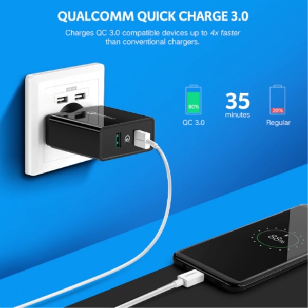 მობილურის სწრაფი დამტენი Ugreen CD132 (30914) Quick Charge 5V/3A 30W QC 3.0 USB Charger 2 USB port Black