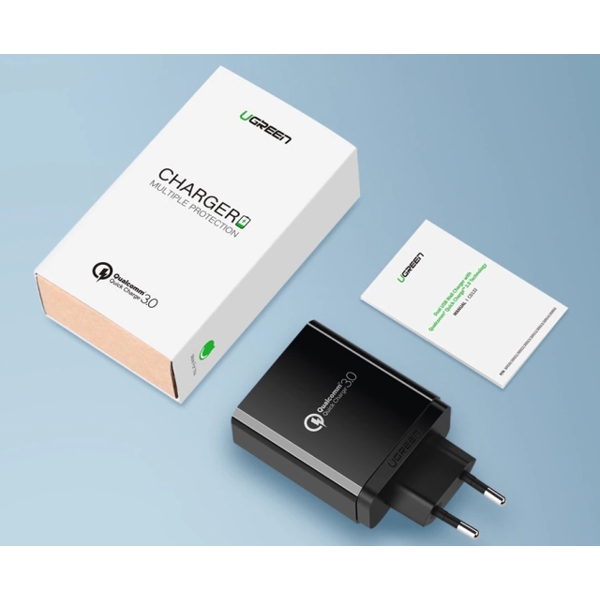 მობილურის სწრაფი დამტენი Ugreen CD132 (30914) Quick Charge 5V/3A 30W QC 3.0 USB Charger 2 USB port Black