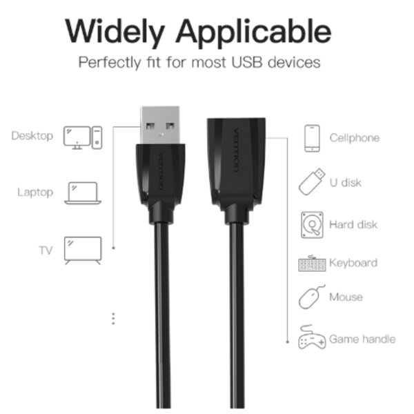 კაბელი VENTION VAS-A44-B500 USB2.0 Extension Cable 5M Black