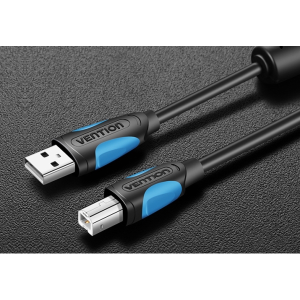 კაბელი VENTION VAS-A16-B1000 USB2.0 A Male to B Male Print Cable with 2*Ferrite Core 10M Black