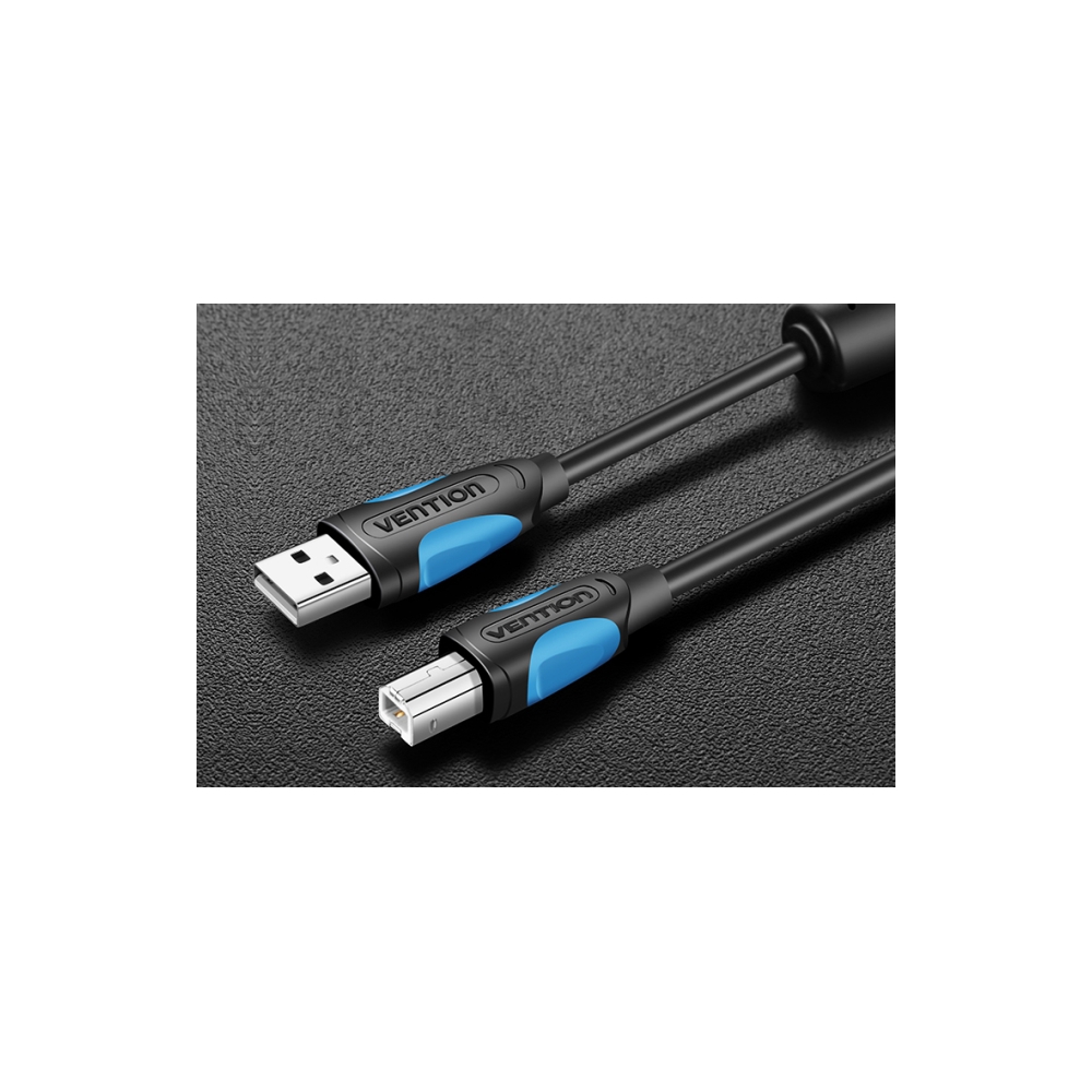 კაბელი VENTION VAS-A16-B1000 USB2.0 A Male to B Male Print Cable with 2*Ferrite Core 10M Black