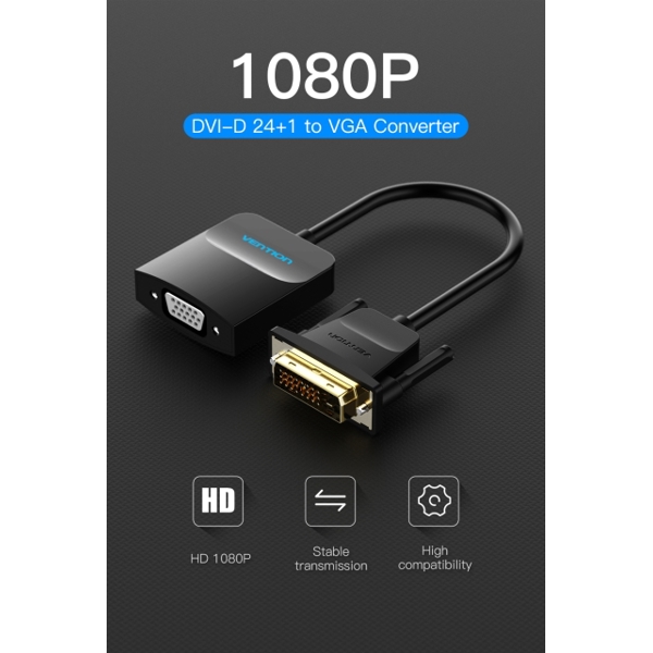 კაბელი VENTION EBBBB DVI to VGA Converter 0.15M Black Metal Type