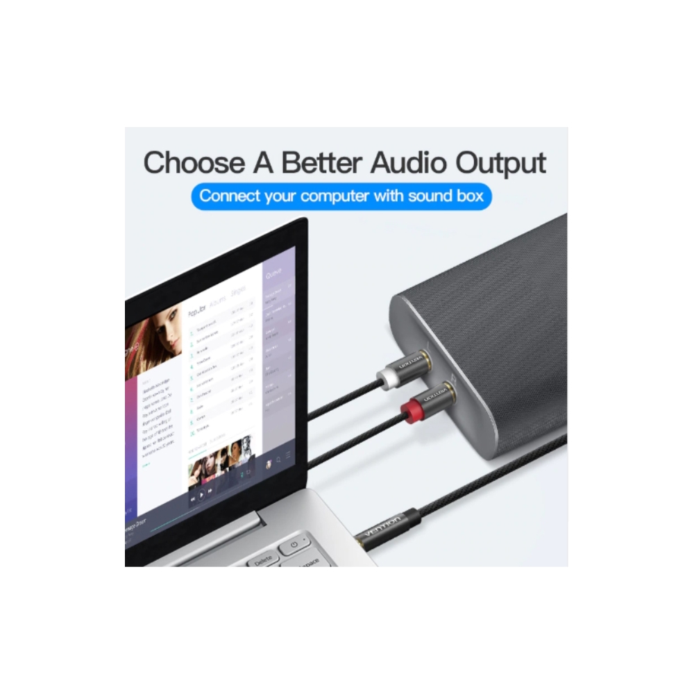 კაბელი VENTION BCFBL 3.5mm Male to 2RCA Male Audio Cable 10M Black Metal Type