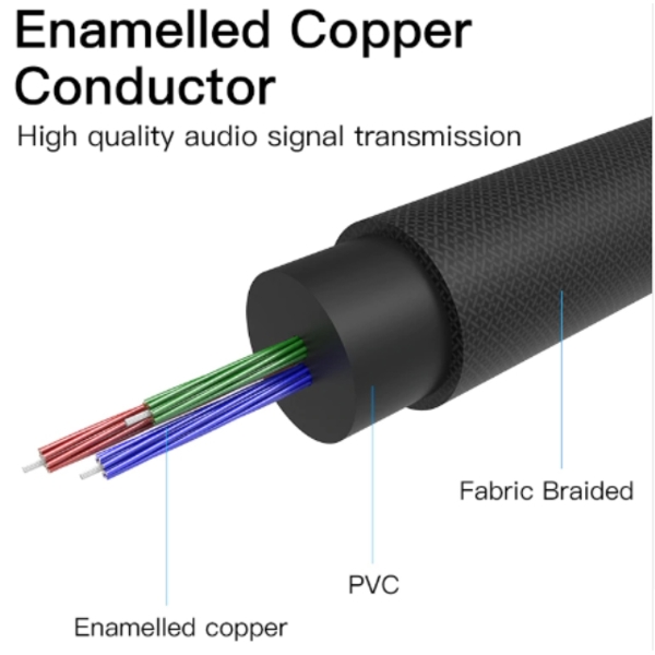 კაბელი VENTION BCFBL 3.5mm Male to 2RCA Male Audio Cable 10M Black Metal Type