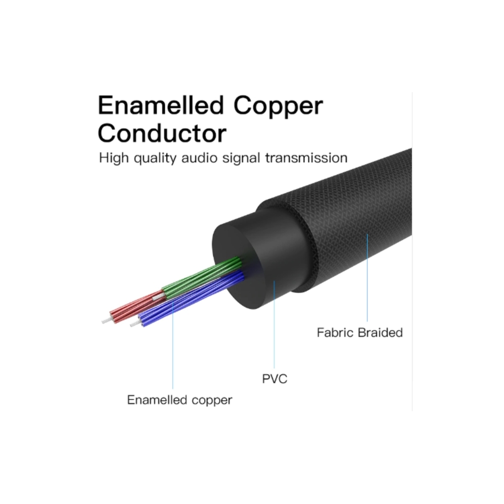 კაბელი VENTION BCFBK 3.5mm Male to 2RCA Male Audio Cable 8M Black Metal Type