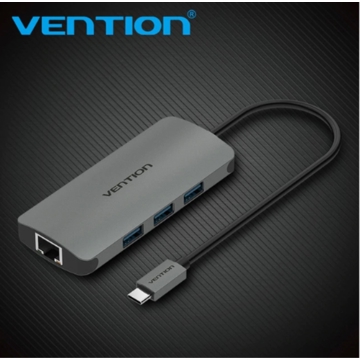 გადამყვანი VENTION CHFHA Type-C to 3 Ports USB3.0 HUB with Gigabit Ethernet Adapter 0.1M Gray Metal Type