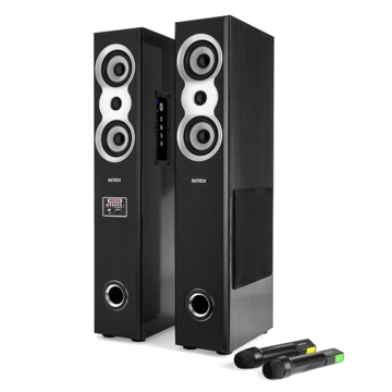 დინამიკი 2 მიკროფონით SPEAKER - INTEX Home Theater 12800 SUF With BT FM/SD/USB/Karaoke with 2 mics - IT-12800 SUF BT ბლუთუზით Power Output (R.M.S.) 42W + 42W Power Supply AC 220V ~ 240V / 50Hz - 60Hz Speaker Unit / Size 20.32cm(8")x2 + 10.16cm(4")x2 + 5.0