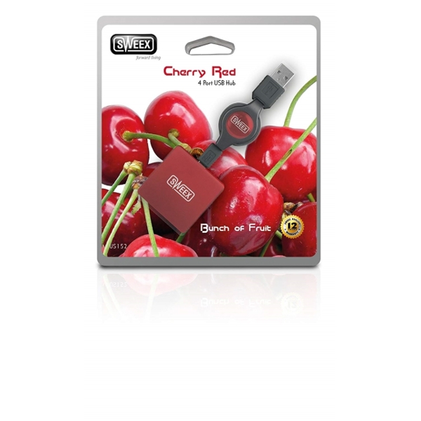 USB ჰაბი - SWEEX 4 Port USB Hub, Cherry Red - US152