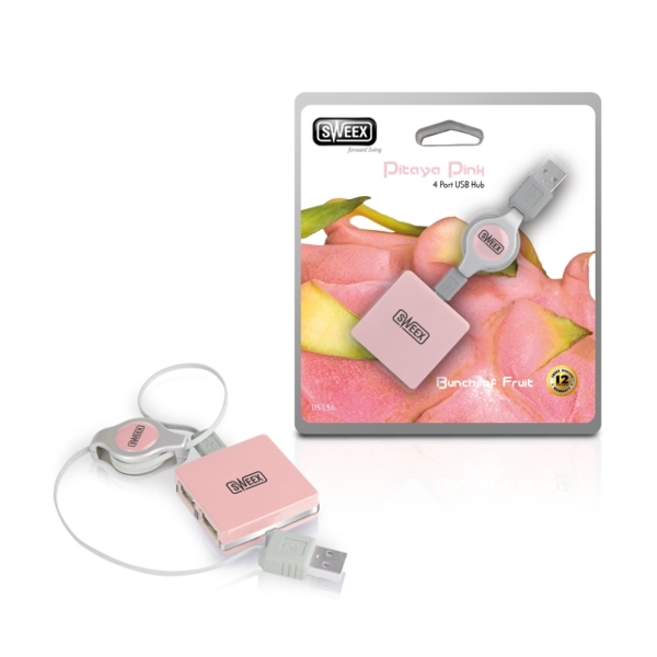 USB ჰაბი - SWEEX 4 Port USB Hub, Pitaya Pink - US156