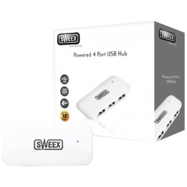 USB ჰაბი  - SWEEX Powered 4 Port USB Hub, White - US014