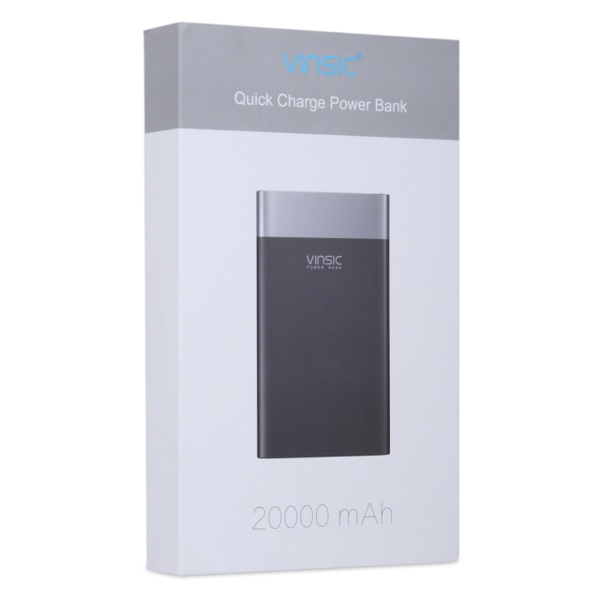პორტატული დამტენი Power bank, Vinsic® 20000mAh External Battery QC 3.0 Quick Charge Power Bank, One QC 3.0 Quick Charge USB Output, One Standard USB Output and One Input&Output Type -C