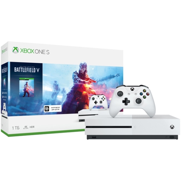 სათამაშო კონსოლი MICROSOFT X BOX ONE S 1TB WITH BATTLEFIELD V  DELUXE EDITION -WHITE