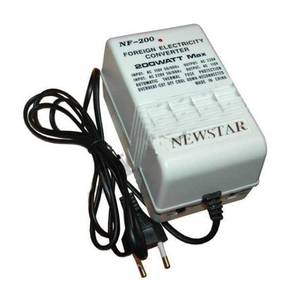 დენის გადამყვანი NEWSTAR NF-200  220 ვოლტიდან 110 ვოლტზე  Input voltage: 220V / 110V