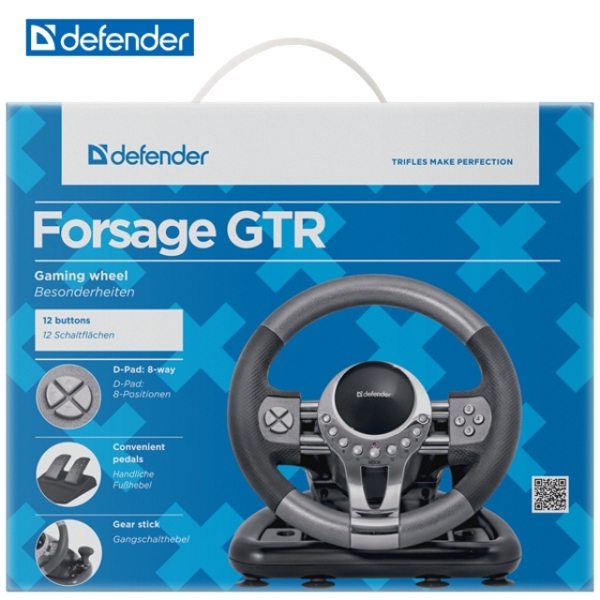 კომპიუტერული საჭე Gaming wheel Defender FORSAGE GTR USB 12 buttons, gear stick