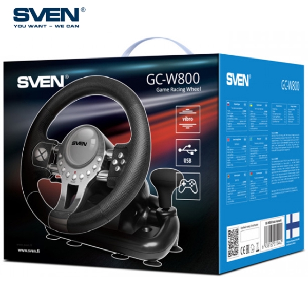 კომპიუტერული საჭე+პედლები Sven GC-W800, Windows, PS3/PS4, XB1, Racing Wheel+Pedals, Black