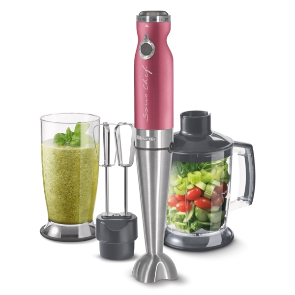 ბლენდერი SENCOR SHB 5604RD 4 IN 1 HAND BLENDER, TITANIUM QUADBLADE TECHNOLOGY, POWER INPUT 1 000 W, EXTRA QUIET DC MOTOR, 800 ML BEAKER WITH LID, 1 250 ML,