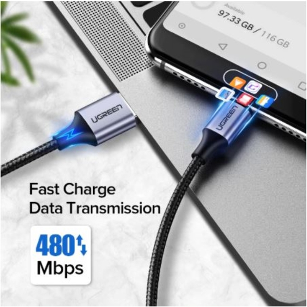 USB კაბელი Ugreen US288 (60126) USB 2.0 A to Type C, 1m, Black