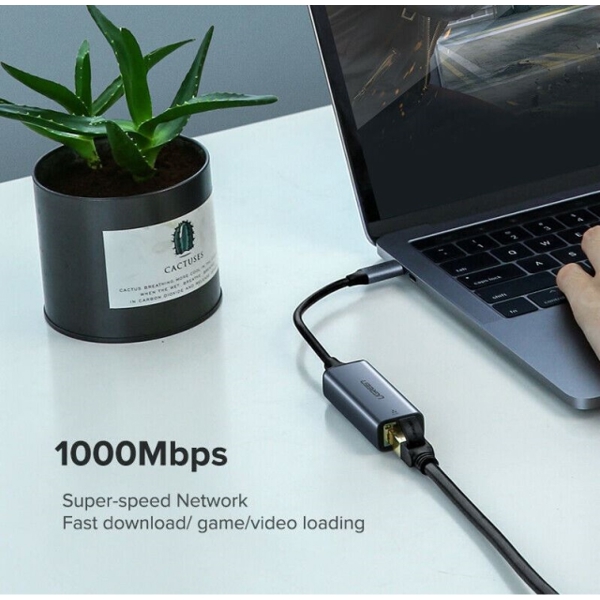 LAN ადაპტერი UGREEN CM199 (50737), USB Type C to 10/100/1000M Ethernet Adapter, Space Gray