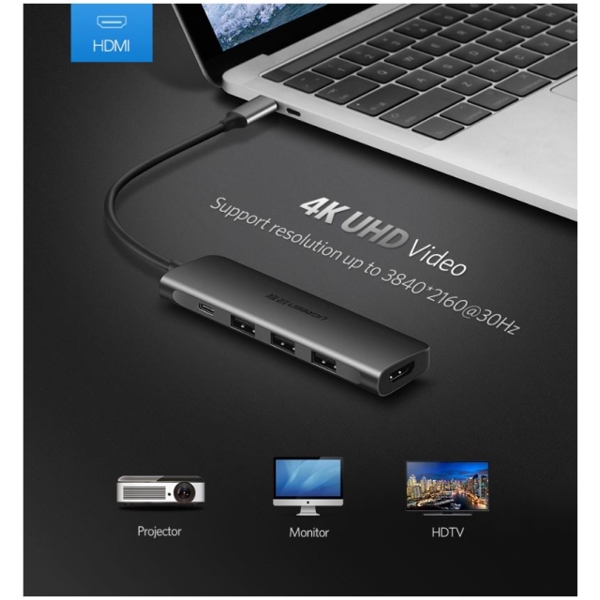 USB-C ჰაბი UGREEN CM136 (50209) USB, Type-C, HDMI, Pd Power Converter