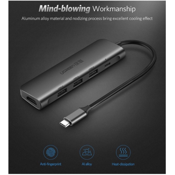 USB-C ჰაბი UGREEN CM136 (50209) USB, Type-C, HDMI, Pd Power Converter