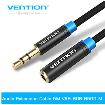 VENTION VAB-B06-B500-M Cotton Braided 3.5mm Audio Extension Cable 5M Black Metal Typ