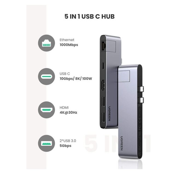ადაპტერი UGREEN CM218 (50984) Apple MacBookPro dock USB Type C to USB 3.0, HDMI, RJ45, USB Type-C 