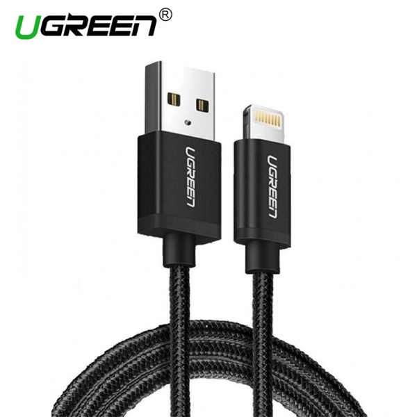 USB კაბელი UGREEN US199 (40985) Lightning to USB Cable Alu Case with Braided  1m (Black)