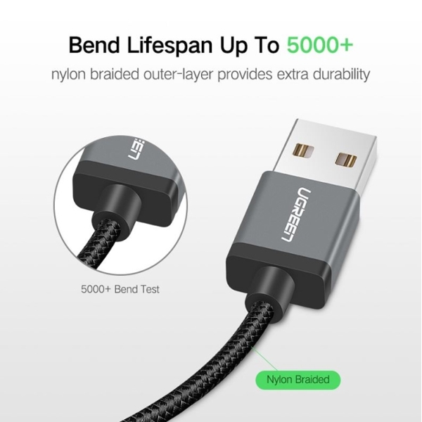 USB კაბელი UGREEN US199 (40985) Lightning to USB Cable Alu Case with Braided  1m (Black)