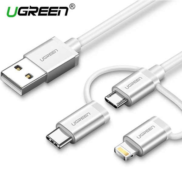 USB კაბელი UGREEN US186 (30461) 3-in-1 USB 3.0 Multifuntion Cable 1m (White)