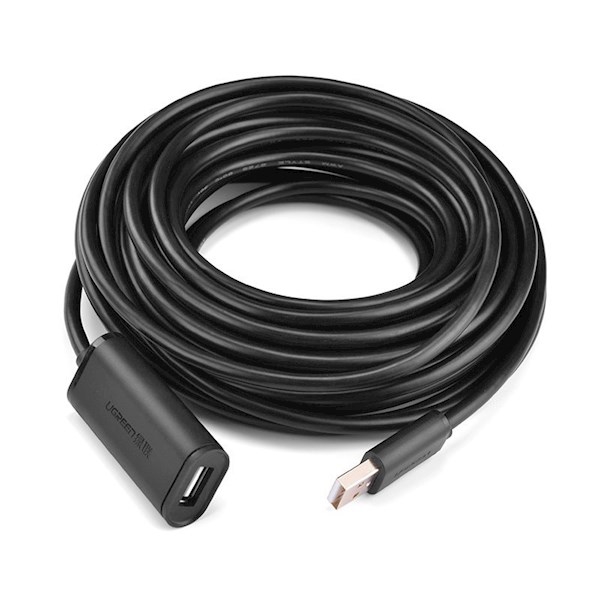 USB დამაგრძელებელი UGREEN US121 (10323) USB 2.0 Active Extension Cable, 15m, Black