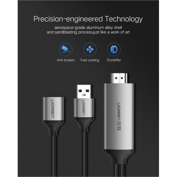 ადაპტერი UGREEN CM151 (50291) USB to HDMI Digital AV Adapter 1.5m Gray