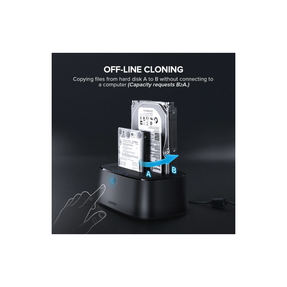 მყარი დისკის ქეისი UGREEN CM198 (50857) USB 3.0 to SATA Dual-Bay Hard Drive Docking Station