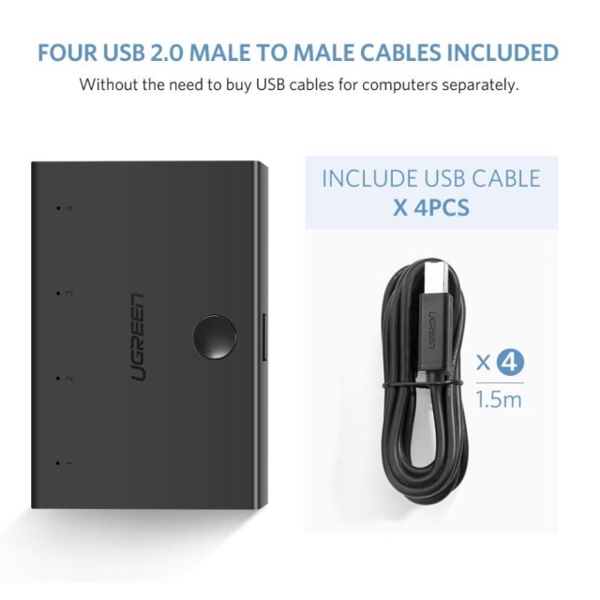 USB გამანაწილებელი UGREEN 30346 USB 2.0 Sharing Switch 4x1 (Black)