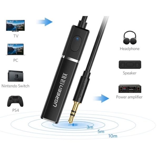 აუდიო ადაპტერი UGREEN CM107 (40761) Bluetooth 4.2 Receiver Audio Adapter with 3.5mm (Black)