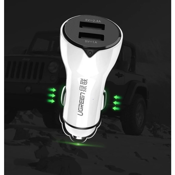 მანქანის USB დამტენი UGREEN CD163 (40725) Dual USB Car Charger 2.4A+2.4A (White)