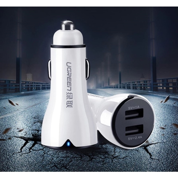 მანქანის USB დამტენი UGREEN CD163 (40725) Dual USB Car Charger 2.4A+2.4A (White)