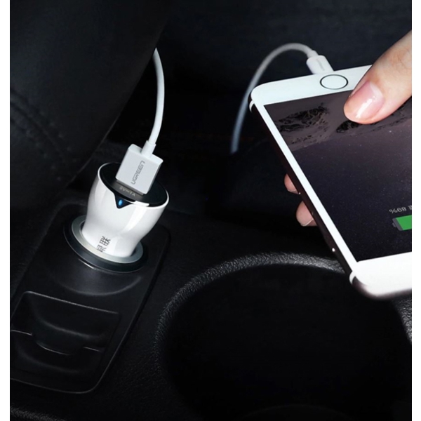 მანქანის USB დამტენი UGREEN CD163 (40725) Dual USB Car Charger 2.4A+2.4A (White)