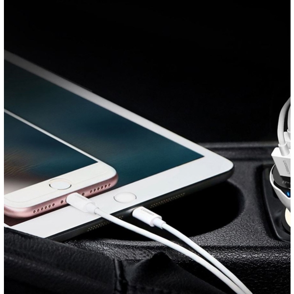 მანქანის USB დამტენი UGREEN CD163 (40725) Dual USB Car Charger 2.4A+2.4A (White)