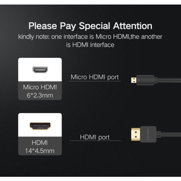 UGREEN HD127 (30102) Micro HDMI to HDMI Cable 1.5m (Black)