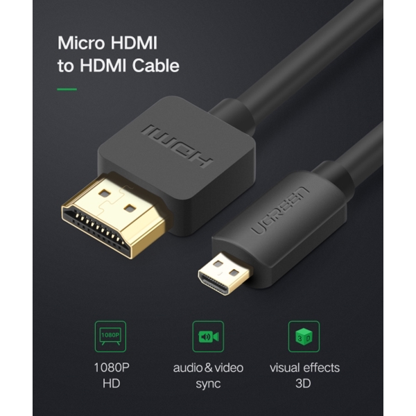 HDMI კაბელი UGREEN HD127 (30102) Micro HDMI to HDMI Cable 1.5m, Black