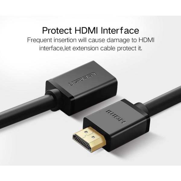 HDMI კაბელი UGREEN HD107 (10140) HDMI Male to Female Cable 0.5m (Black)