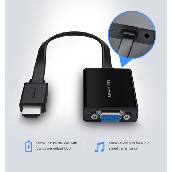 HDMI გადამყვანი UGREEN MM103 (40248) HDMI to VGA Converter 25cm, Black