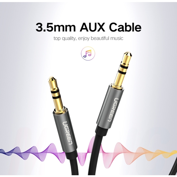 AUX კაბელი UGREEN AV119 (10732) 3.5mm Male to 3.5mm Male Cable 0.5m (Black)