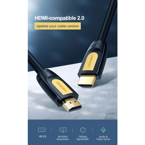 UGREEN HD101 (10128) HDMI to HDMI Cable, 1.5m Yellow/Black